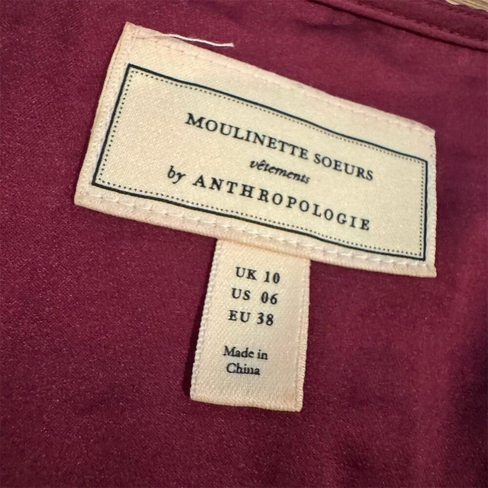 by Anthropologie Red Satin Wrap Blouse Size 6 V-Large Bow Glam Holiday READ - Picture 4 of 9